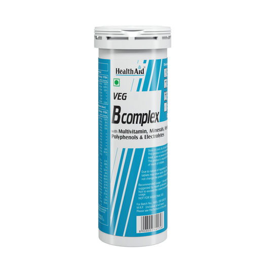 HealthAid Vegan B Complex with Multivitamins & Electrolytes Mango Flavour Effervescent Tablets