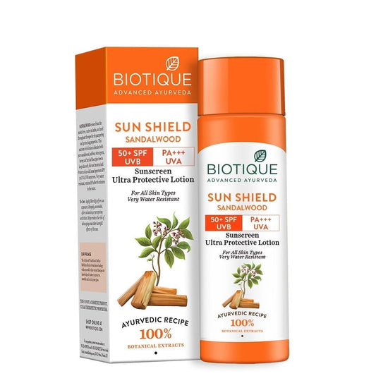 Buy Biotique Sun Shield Sandalwood Ultra Protective Lotion 50+ SPF from DrMediCart, Ship from India to USA