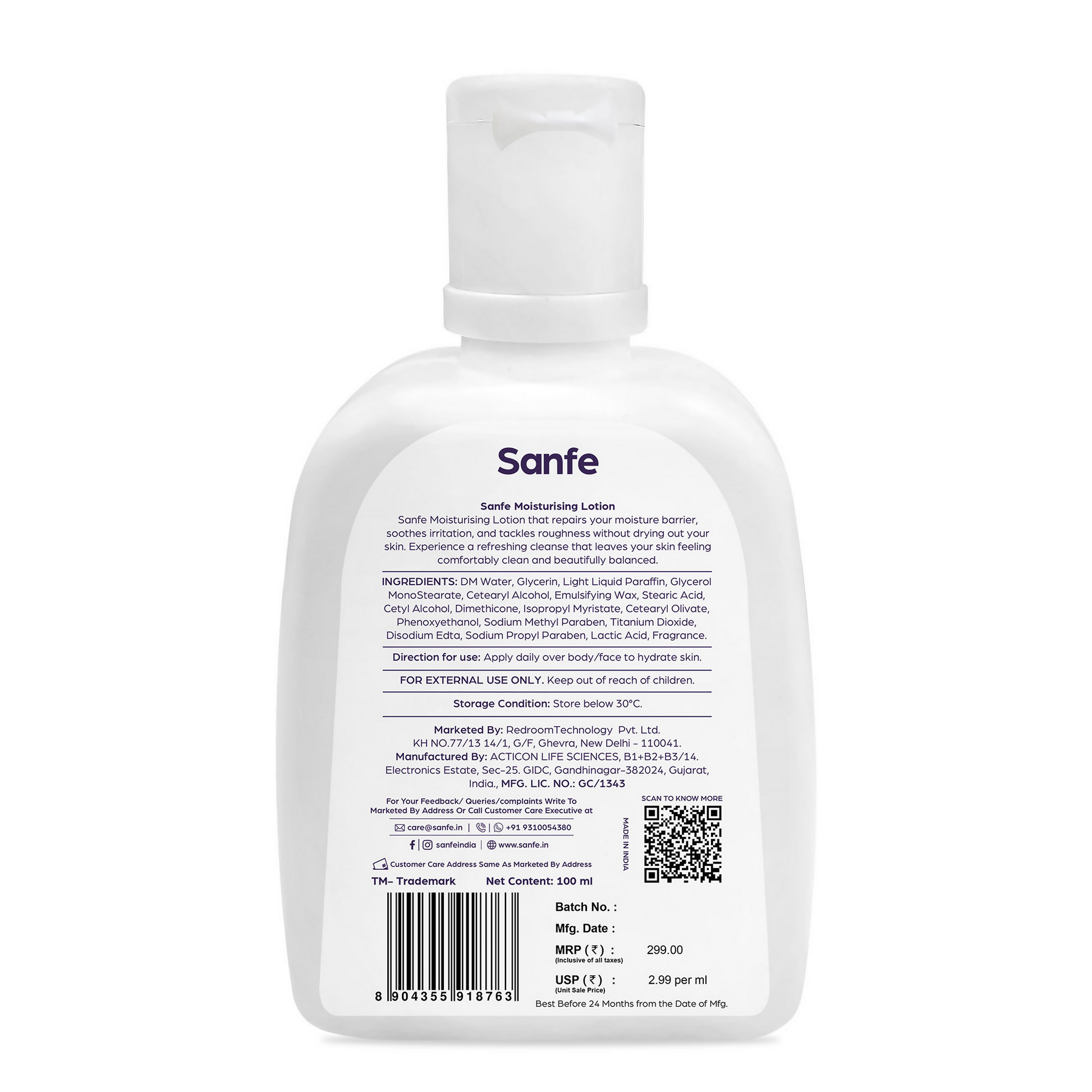 Sanfe Moisturising Lotion Improves skin moisture in 24 hour Moisturizer