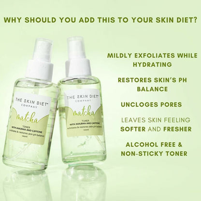The Skin Diet Company Matcha Green Tea Toner Hydrates, Clarifies Pores, Alcohol-Free, For Oily Skin
