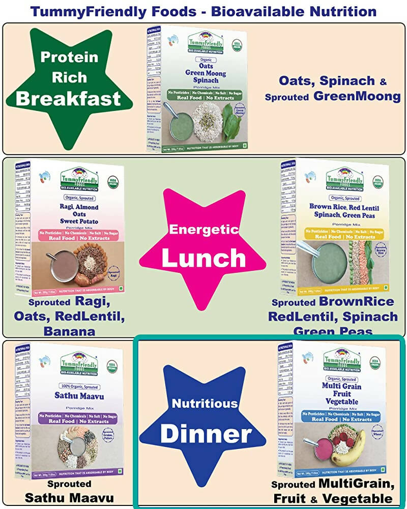 TummyFriendly Foods Organic Sprouted MultiGrain Fruit Vegetable Porridge Mix - Drmedicart