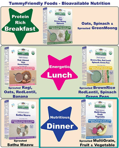 TummyFriendly Foods Organic Sprouted MultiGrain Fruit Vegetable Porridge Mix - Drmedicart