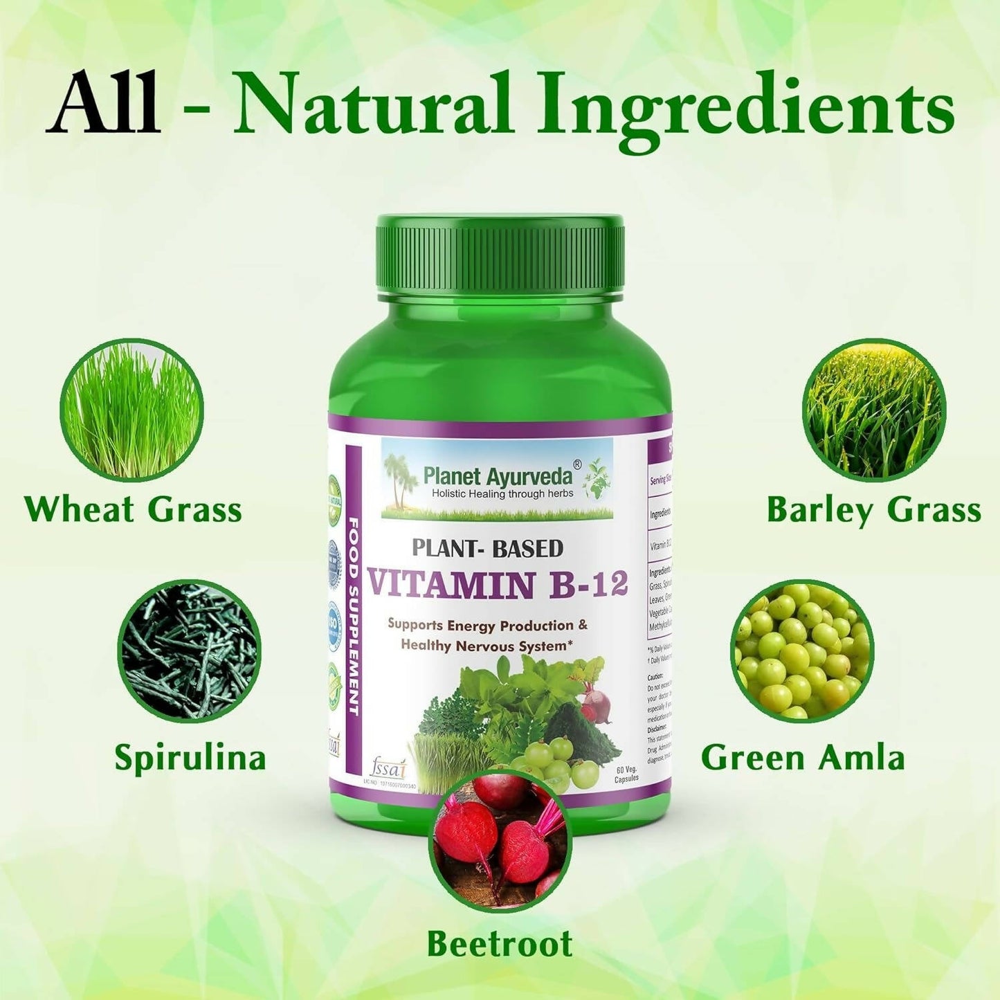Planet Ayurveda Plant Based Vitamin B12 Capsules