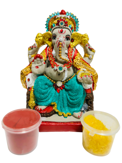 Eco-Friendly Ganesh Idol Small (Non-Toxic Colors) With Kumkum & Akshat