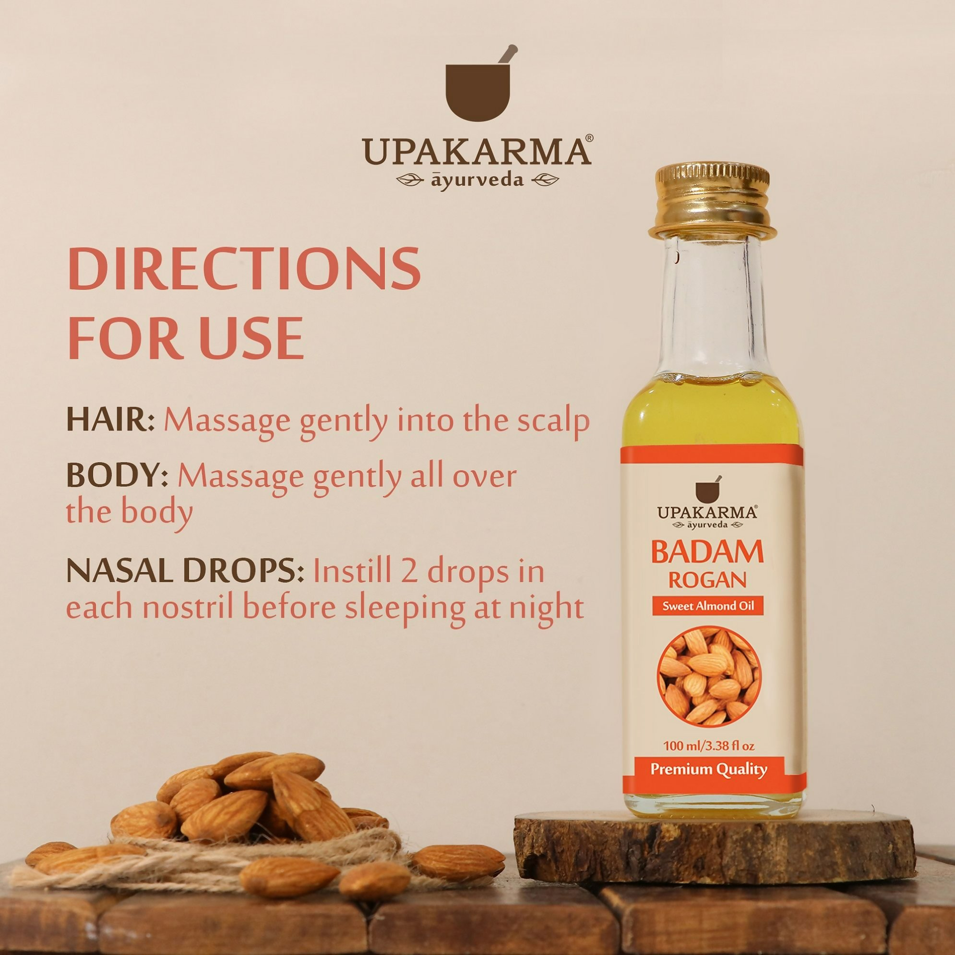 Upakarma Ayurveda Body Skin & Hair Oil Badam Rogan Sweet Almond Oil