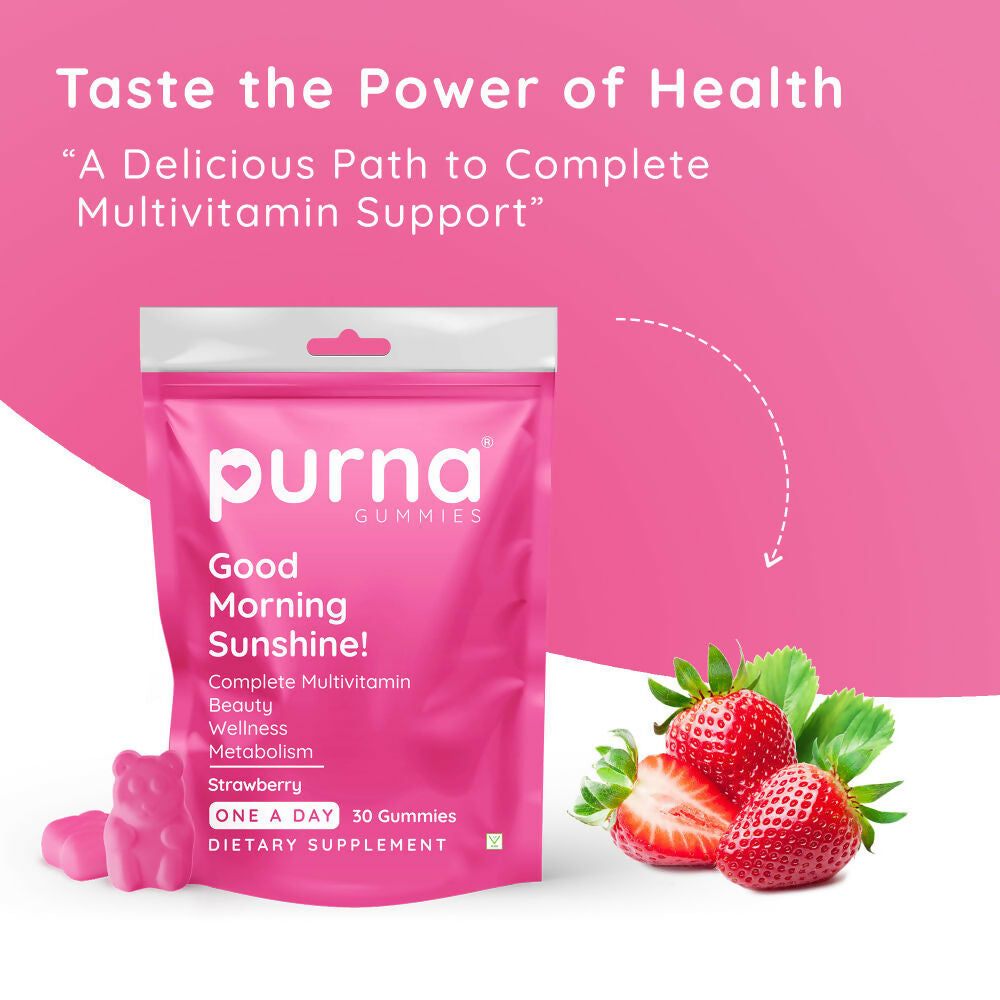 Purna Gummies Multivitamin Strawberry Gummies with Vitamins & Minerals