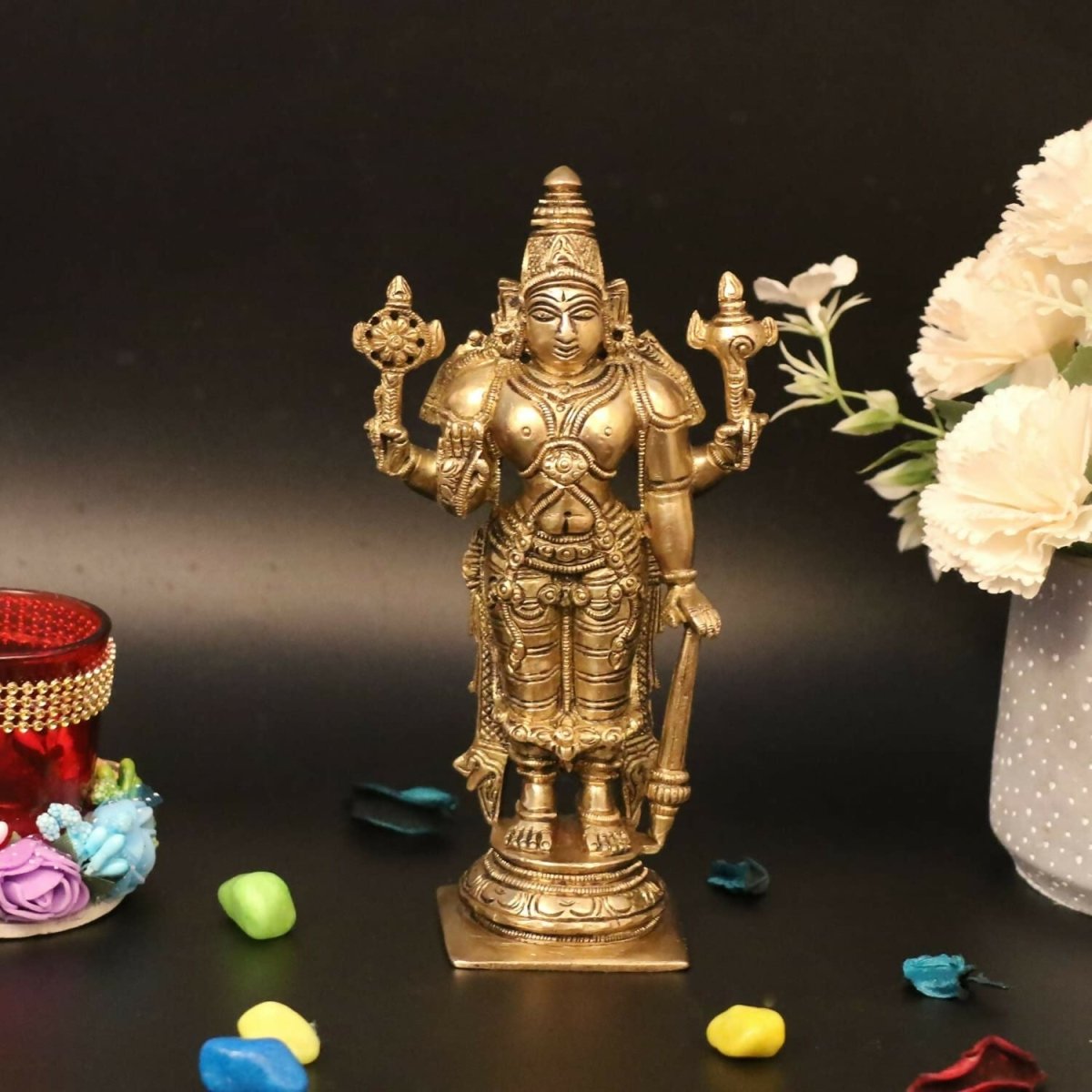 Buy Artvarko Brass Lord Bhagwan Vishnu Narayana With Shankh Chakra Idol