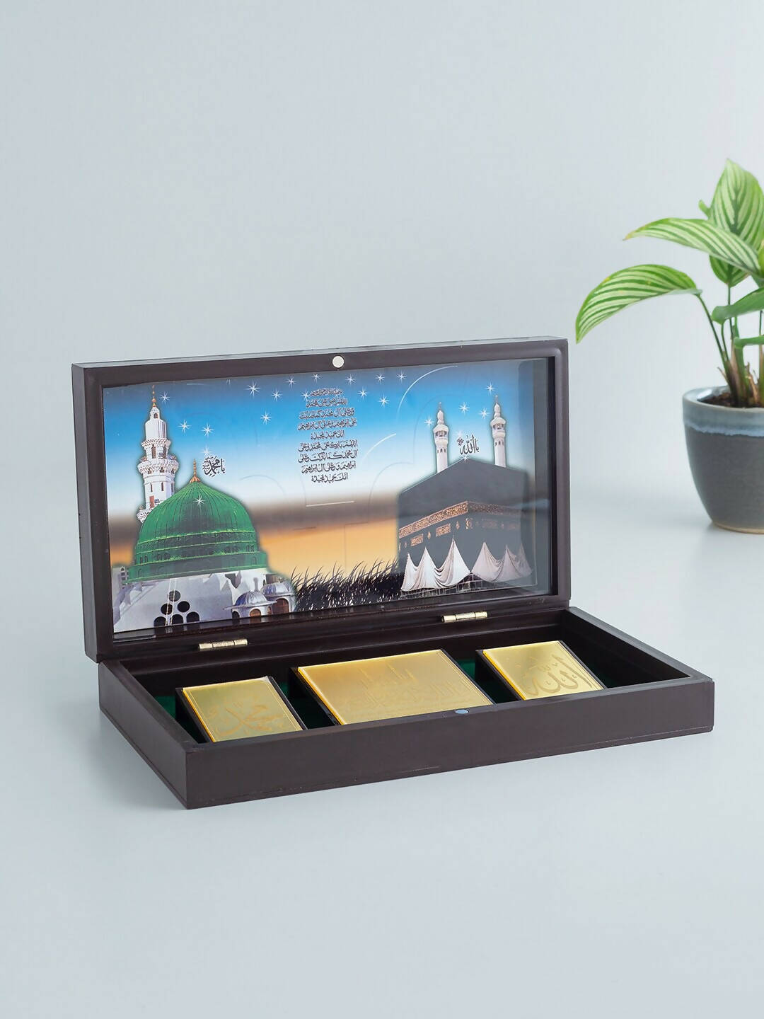 Buy Golden Peacock Brown & Gold-Toned 24 Ct Gold Foil Makka Madina Dua Box