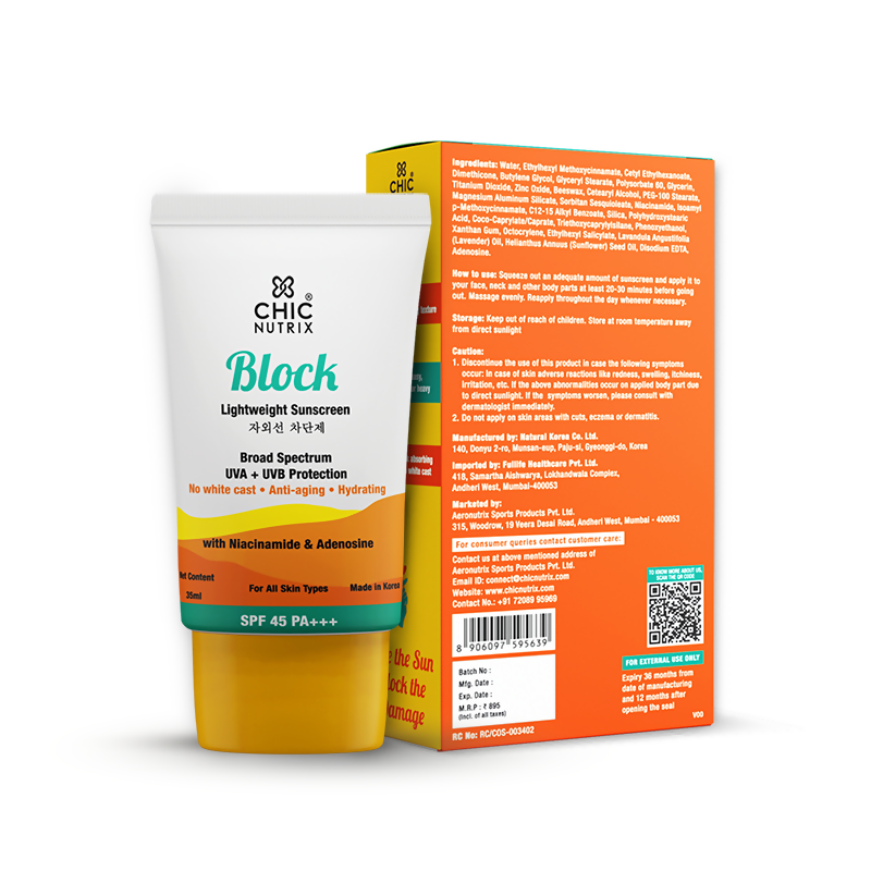 Chicnutrix Korean Skin Glow Protection Routine Combo - Chicnutrix Glow + Block Lightweight Sunscreen SPF 45 PA+++
