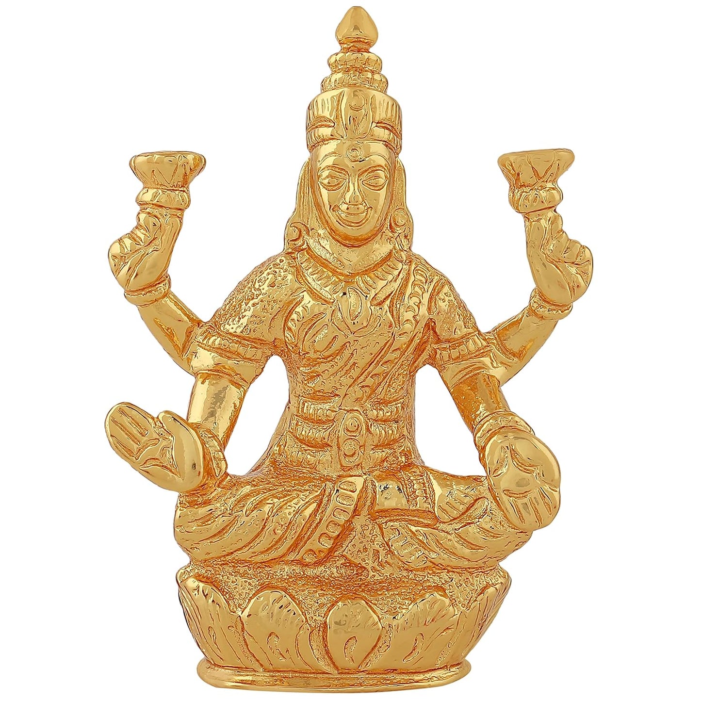 Estele Gold -Polished goddess of wealth Laxmi Devi on lotus Idol for Home/Car decor