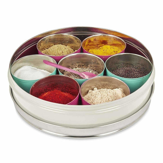 Buy Stainless Steel Made Masala Box Spice Box Masala Dabba Container With Glass Lid 7 Compartments With 1 Spoon