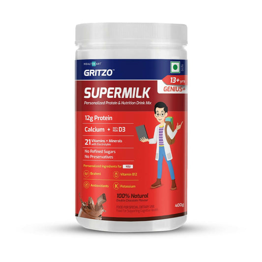 Gritzo Supermilk Genius+ Health Drink For 13+Y Boys - Double Chocolate