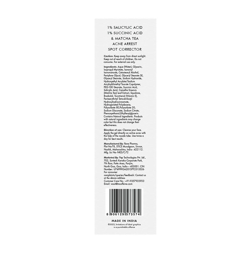 mCaffeine 1% Salicylic Acid 1% Succinic Acid & Matcha Tea Acne Arrest Spot Corrector - Treats Active Acne