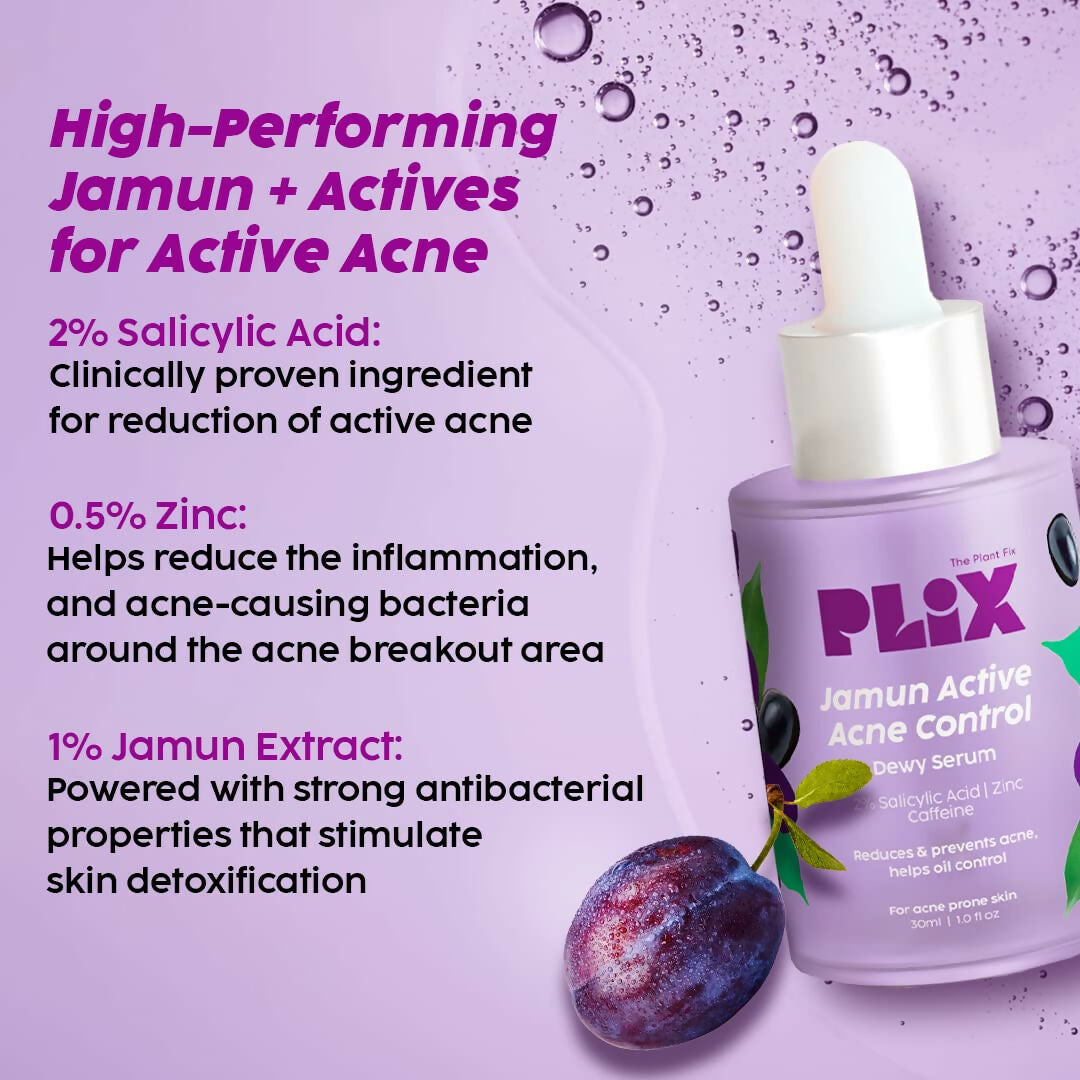 PLIX The Plant Fix 2% Salicylic Acid Jamun Active Acne Control Dewy Serum For Active Acne & Dark Spot Reduction
