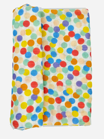 Kindermum Organic Cotton Muslin Swaddle Blanket 110 Cm X 110 Cm - Set Of 2 - Colorful Polka And Bear