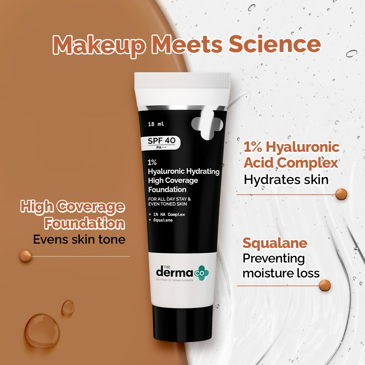 The Derma Co 1% Hyaluronic Hydrating High Coverage Foundation With SPF 40 PA+++ - 07 Cinnamon