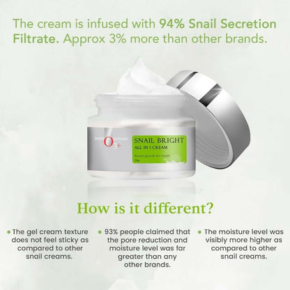 Professional O3+ Snail Bright Mucin Gel Cream Moisturiser For Korean Glass Glow & Barrier Repair