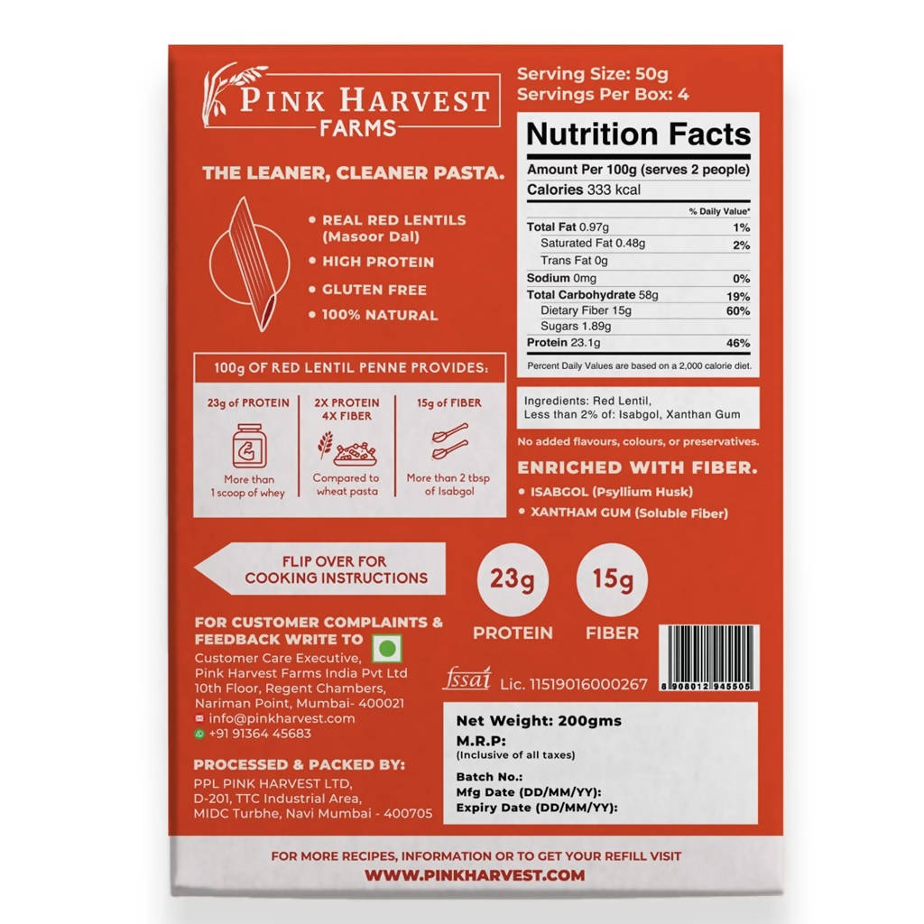 Pink Harvest Red Lentil Penne Pasta