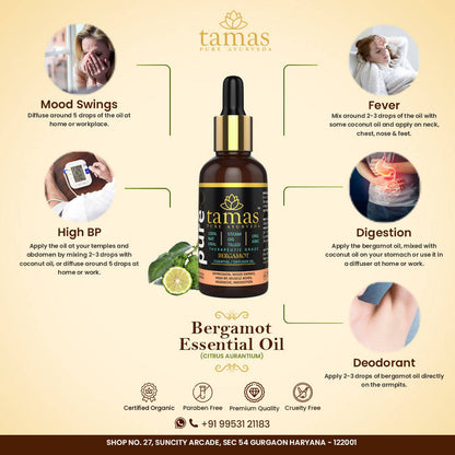 Tamas Pure Ayurveda 100% Organic Bergamot Essential Oil- USDA Certified Organic