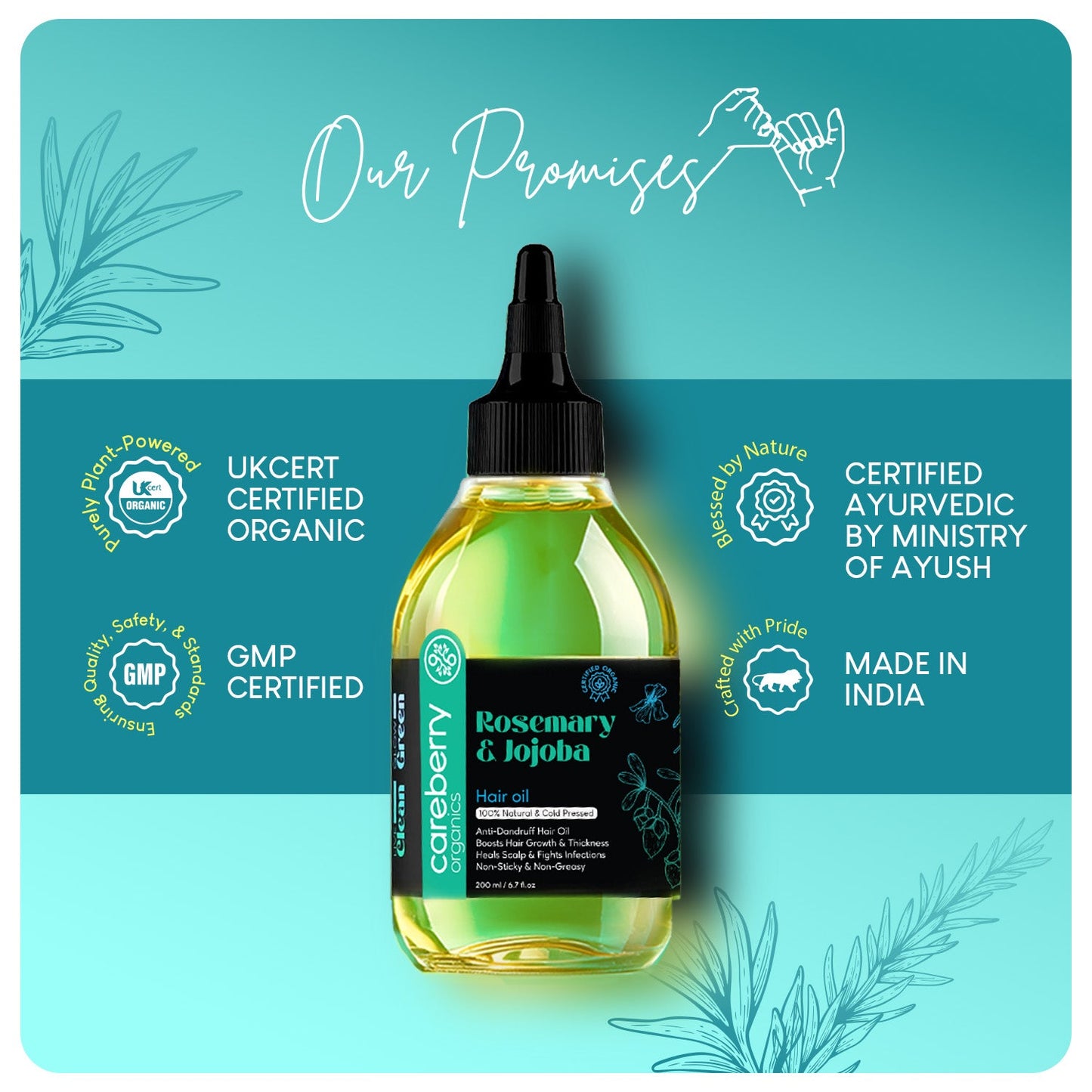 Careberry 100% Organic Rosemary & Jojoba Anti Dandruff Hair Oil