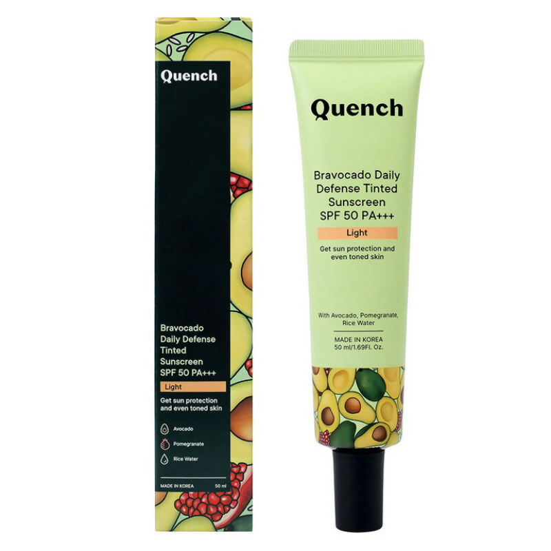 Quench Vitamin E Tinted SPF 50 Sunscreen PA+++ with both Mineral & Chemical Actives (Light)