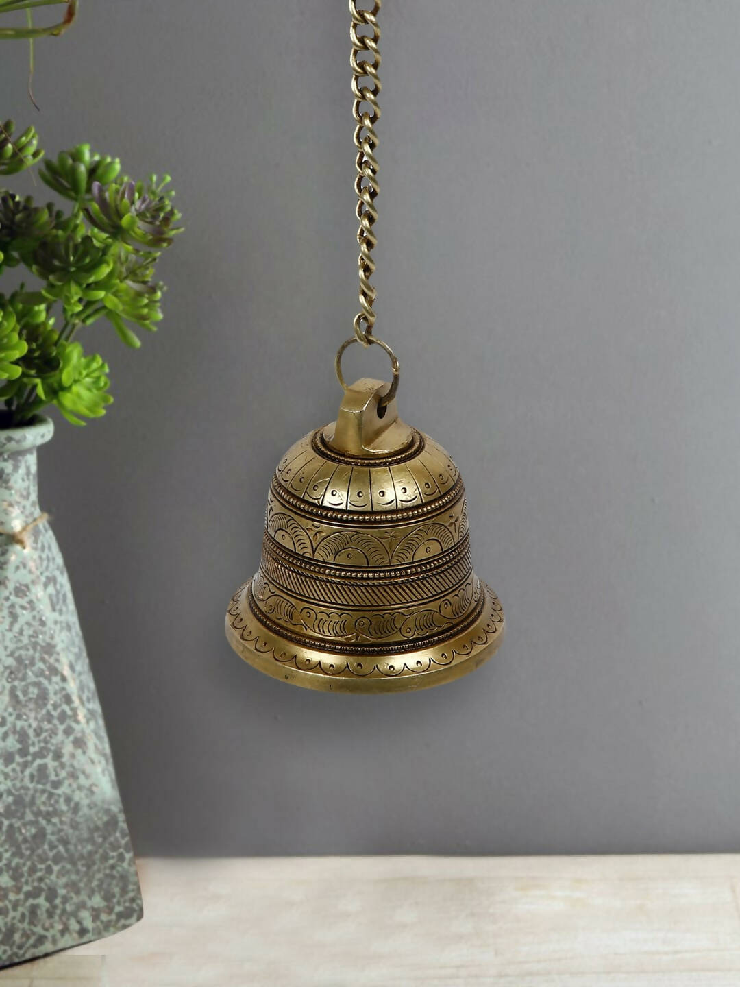 Buy CraftVatika Gold-Toned Brass Hanging Bell with Attached Chain & Hook