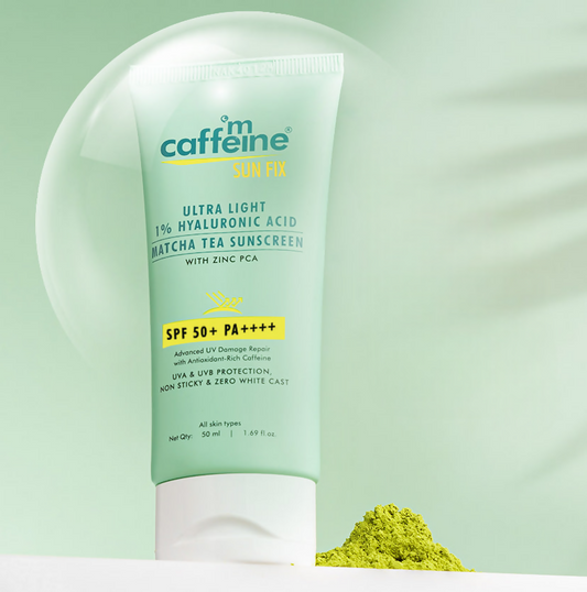 mCaffeine Sun Fix Ultra Light 1% Hyaluronic Acid Matcha Tea Sunscreen SPF 50+ PA++++