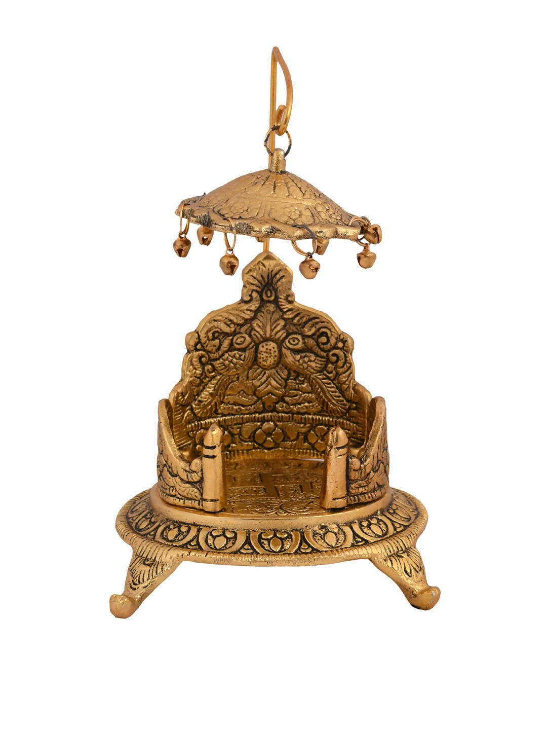 CraftVatika Gold-Polished Ladoo Gopal Singhasan/Pooja Chowki Showpiece