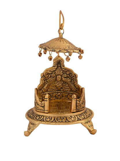 CraftVatika Gold-Polished Ladoo Gopal Singhasan/Pooja Chowki Showpiece