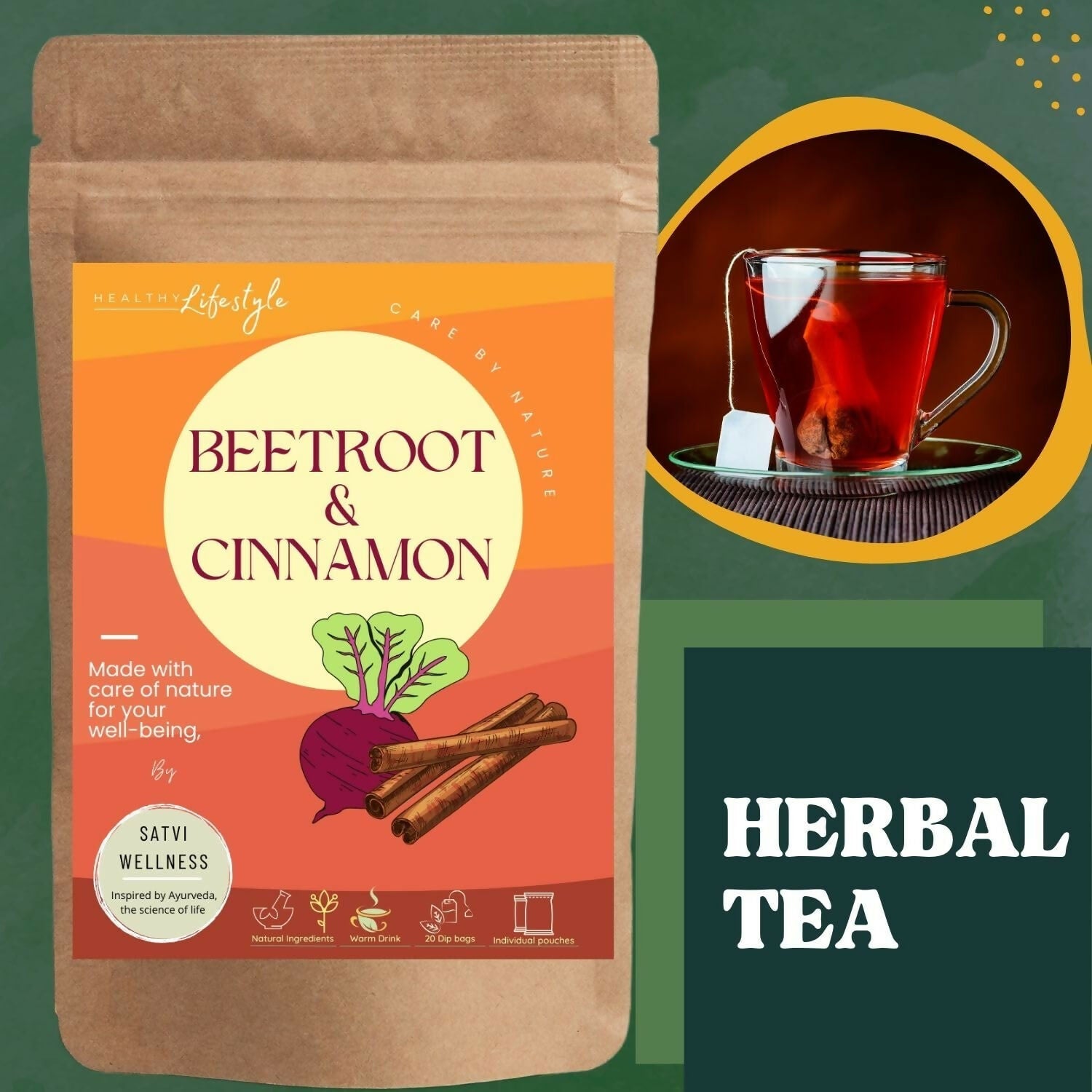 Satvi Wellness Beetroot Cinnamon Tea Bags