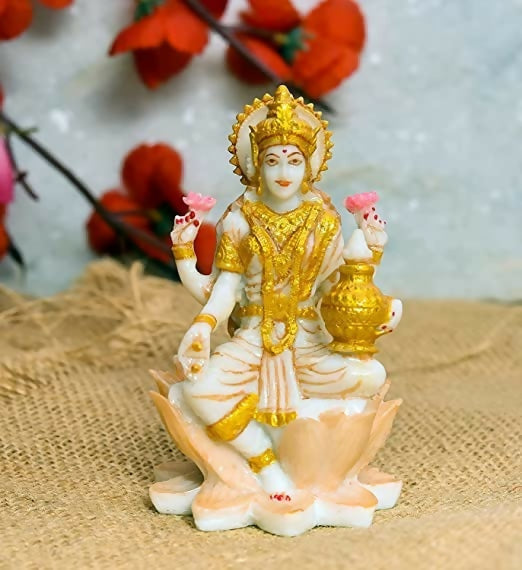 Buy Soni Craft Handmade Poly Resin Lakshmi Ji Sculpture Sitting On Lotus Statue