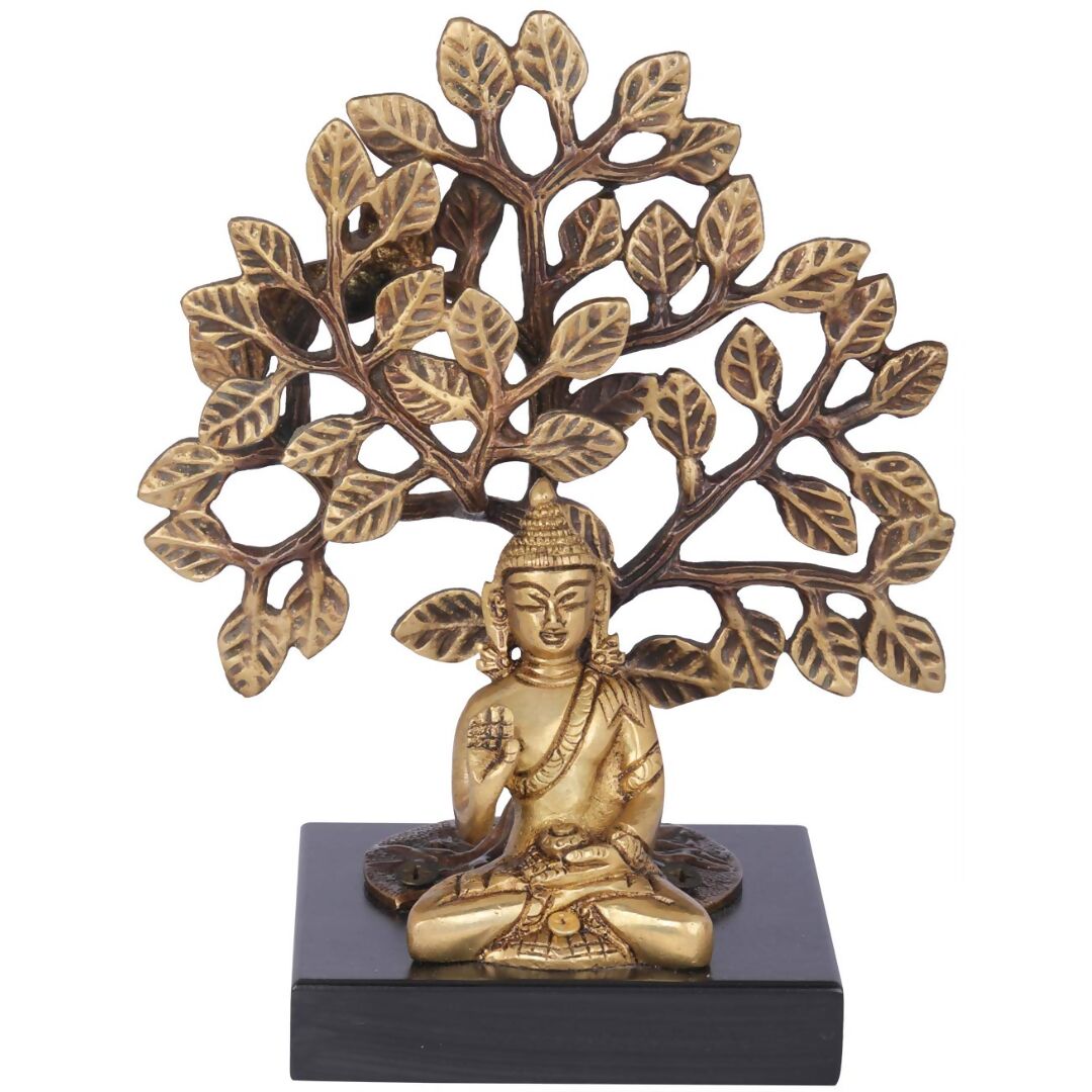 Buy Exotic India Lord Buddha Seated On Wooden Pedestal With Bodhi Tree