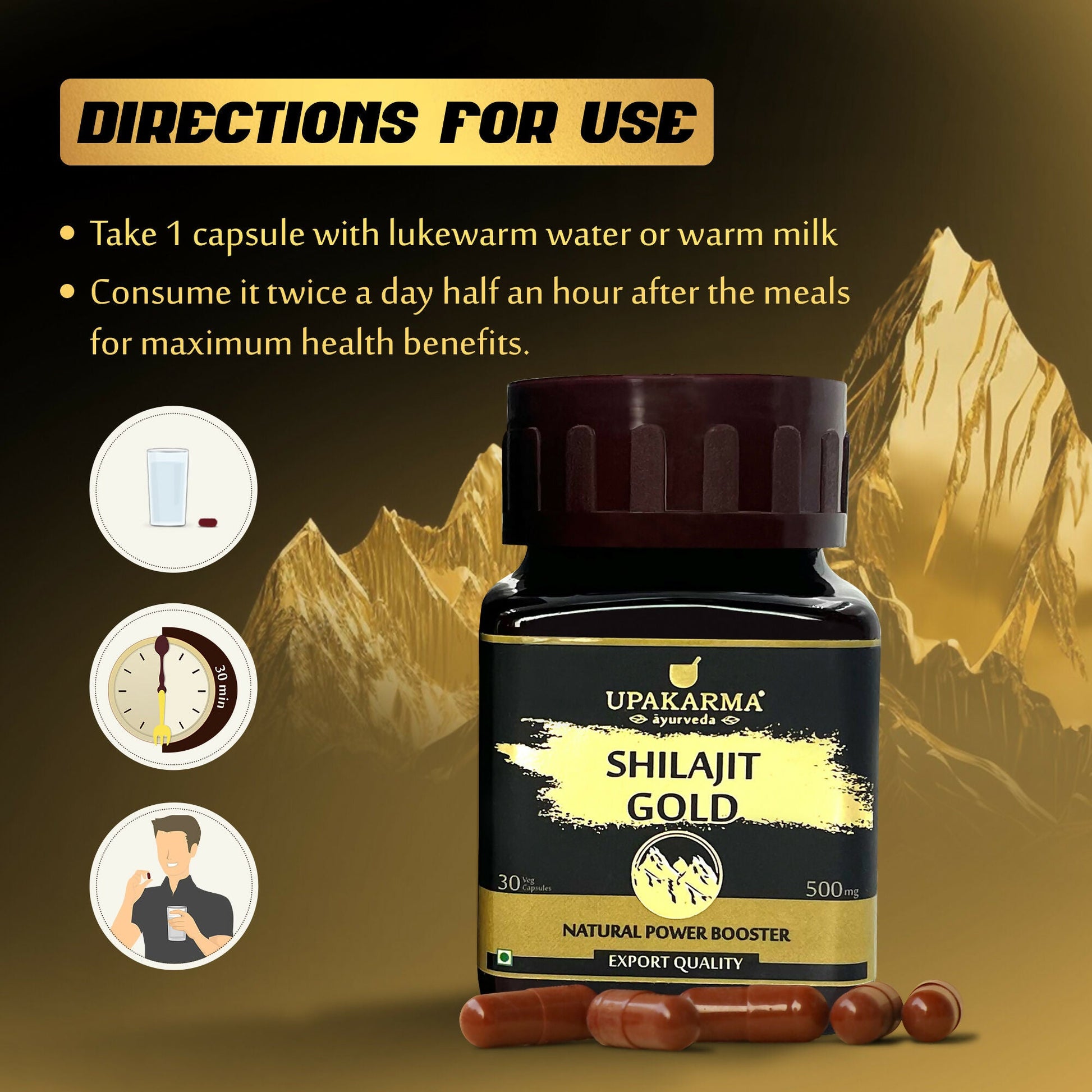 Upakarma Ayurveda SJ Gold Capsules For Power, Stamina, Muscle Growth & Energy