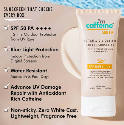 mCaffeine Sun Fix Detan & Oil Control Coffee Sunscreen SPF 50 PA++++, Lightweight & No White Cast