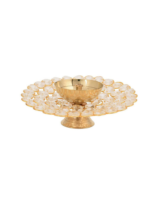 CraftVatika Gold -Toned Crystal Akhand Diya Oil Puja Lamp