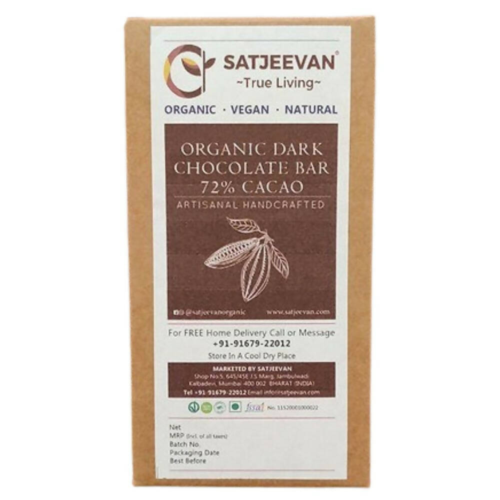 Buy Satjeevan Organic Dark Chocolate Bar 72% Cacao from DrMediCart