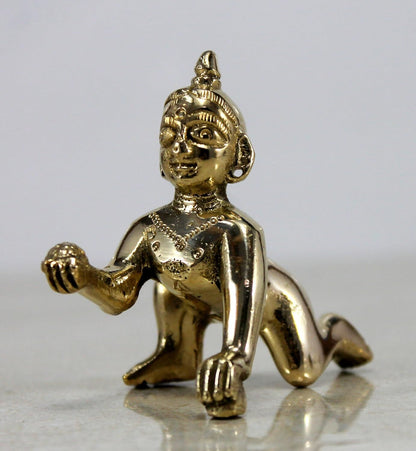 StonKraft Brass Laddoo Gopal Baby Krishna Murti Idol