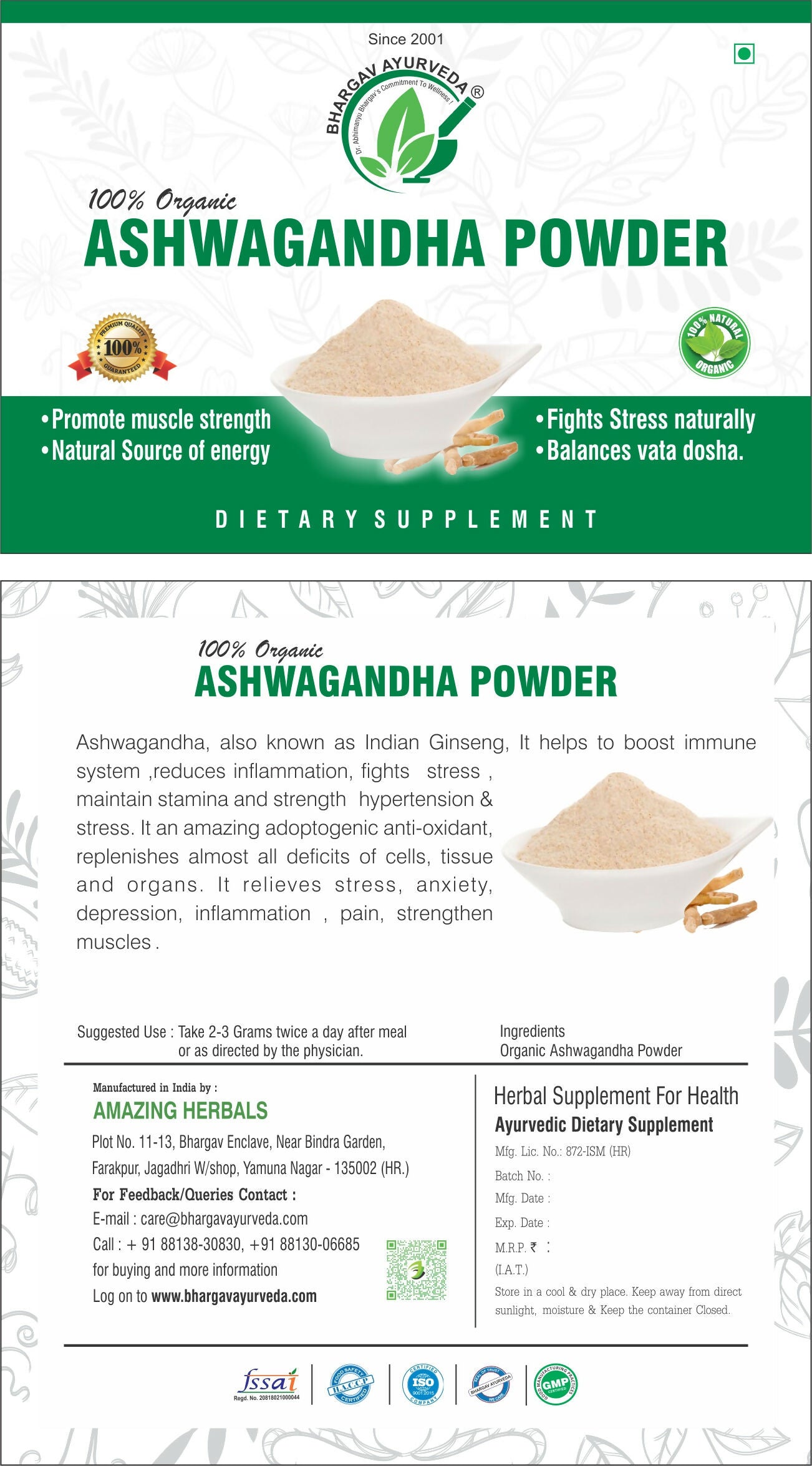 Dr.Bhargav’s Organic Ashwagandha Root Powder
