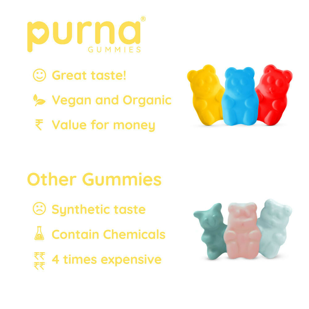 Purna Gummies Vitamin C Lemon Gummies with Vitamin D3, and Zinc for Immunity & Clear Skin