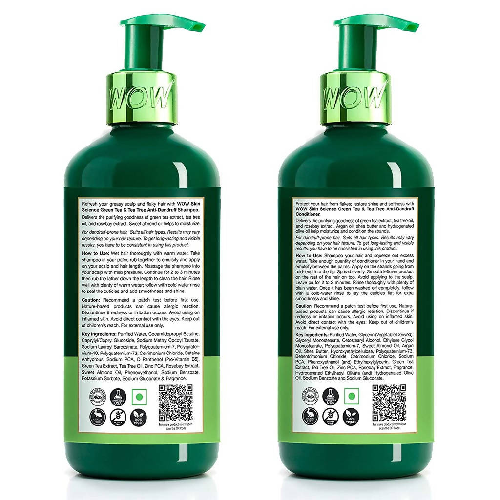 Wow Skin Science Green Tea & Tea Tree Anti-Dandruff Shampoo & Conditioner - Drmedicart