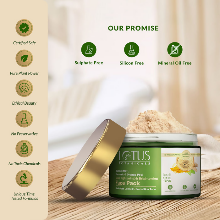Lotus Botanicals Multani Mitti Turmeric & Orange Peel Skin Tightening & Brightening Face Pack