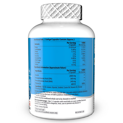 Naturyz Burpfree Omega 3 Fish Oil 2000 Mg With Vitamin D3 50 Softgels Capsules