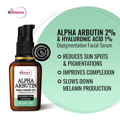 St.Botanica Alpha Arbutin 2% + Hyaluronic Acid 1% Depigmentation Facial Serum