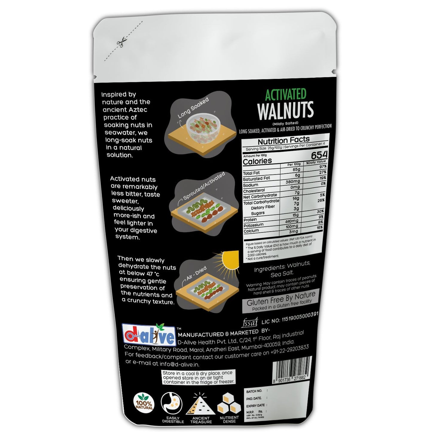 D-Alive Honestly Organic Activated Walnuts - Drmedicart