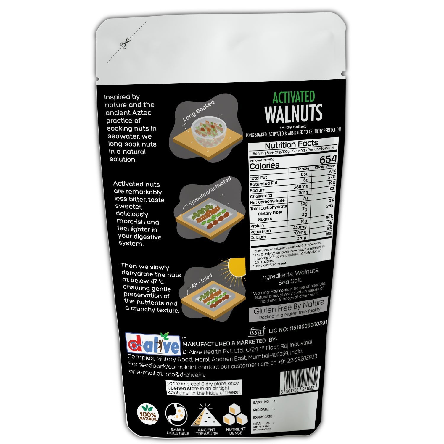 D-Alive Honestly Organic Activated Walnuts - Drmedicart