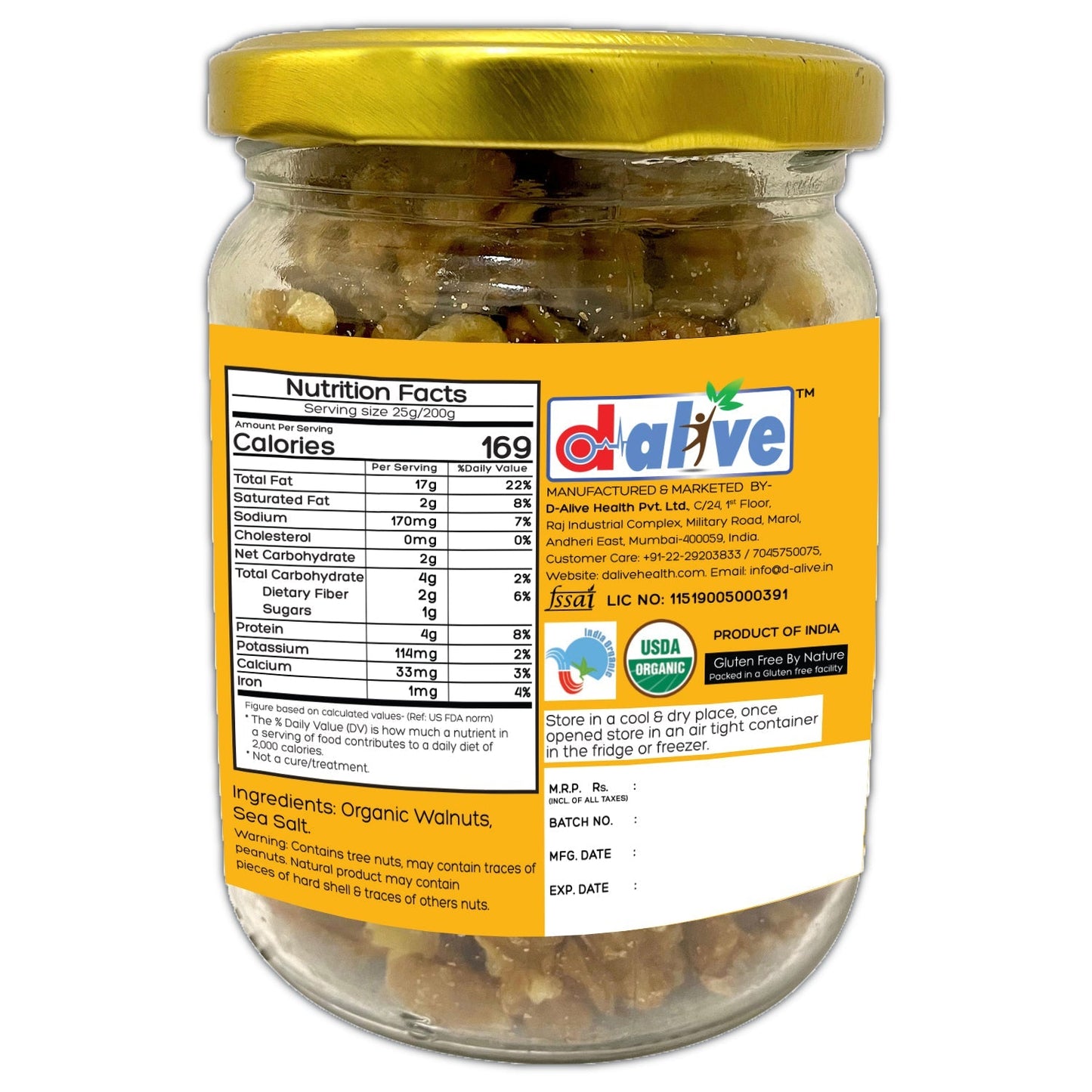 D-Alive Honestly Organic Activated Walnuts - Drmedicart