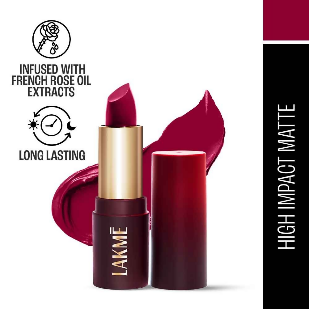 Lakme Forever Matte Lipstick, Made With French Rose Oil - Red Aurora