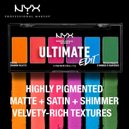 NYX Professional Makeup Ultimate Edit Petite 6 Color Shadow Palette Brights (1.2 gm Each)