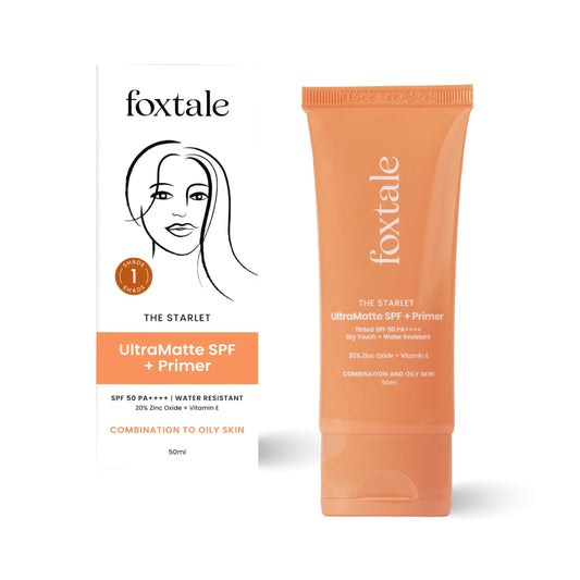 Foxtale Tinted Sunscreen SPF 50 PA++++ & Primer Shade 1  - Deep, Water Resistant with Dry -Touch Finish, Blurs Out Pores