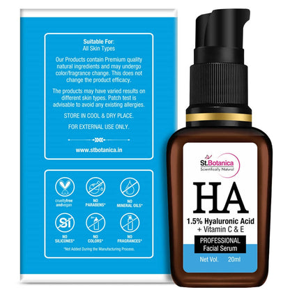 St.Botanica Hyaluronic Acid 1.5% + Vitamin C & E Professional Facial Serum
